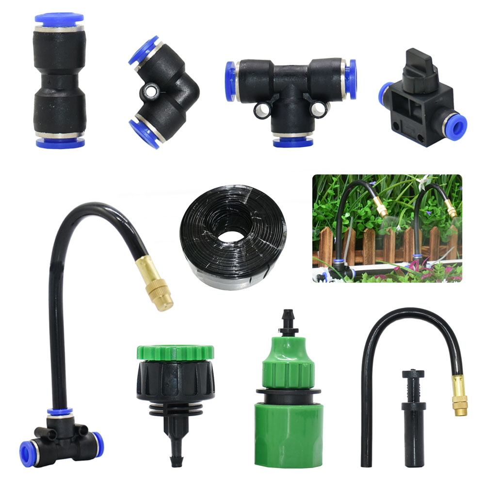 Urban Farming System - ระบบระบายความร้อนละอองน้ำกลางแจ้งหัวฉีดไอน้ำท่อ8มม. พร้อมข้อต่อสลักเกลียวสปริงเกลอร์น้ำในสวนแบบปรับได้