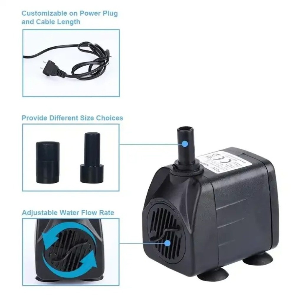 Water Pump Submersible Mini - ปั๊มน้ำดำน้ำสีดำ ปั๊มกรองตู้ปลาแบบเงียบพิเศษ ขนาดเล็ก พร้อมถ้วยดูด สำหรับบ่อและน้ำพุ